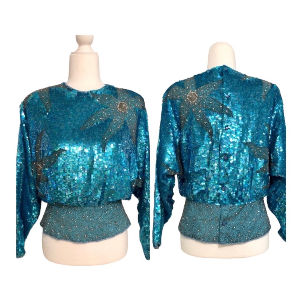 Vintage Star Silk Sequined & Beaded Top